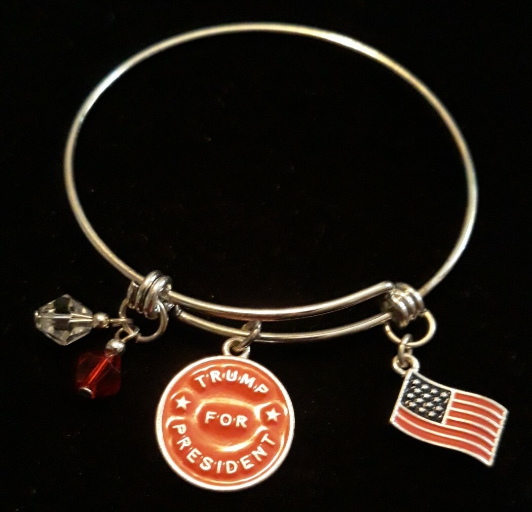 Silver Vote Trump for President Supporter MAGA Charm Bracelet Keep America Great