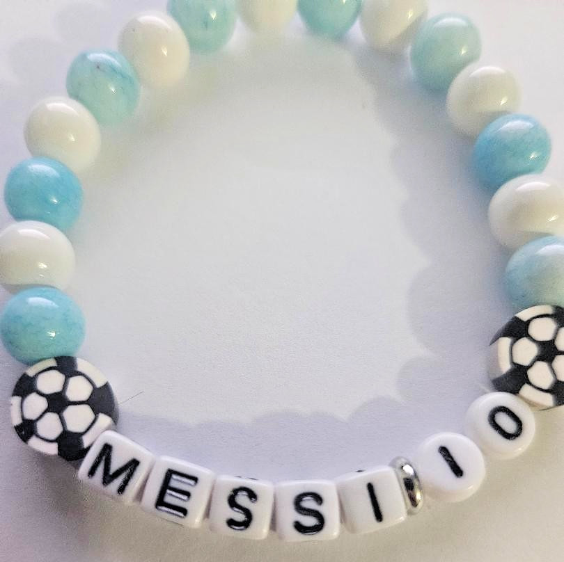 MESSI-10 FIFA Soccer blue & white Beaded Stretch Bracelet