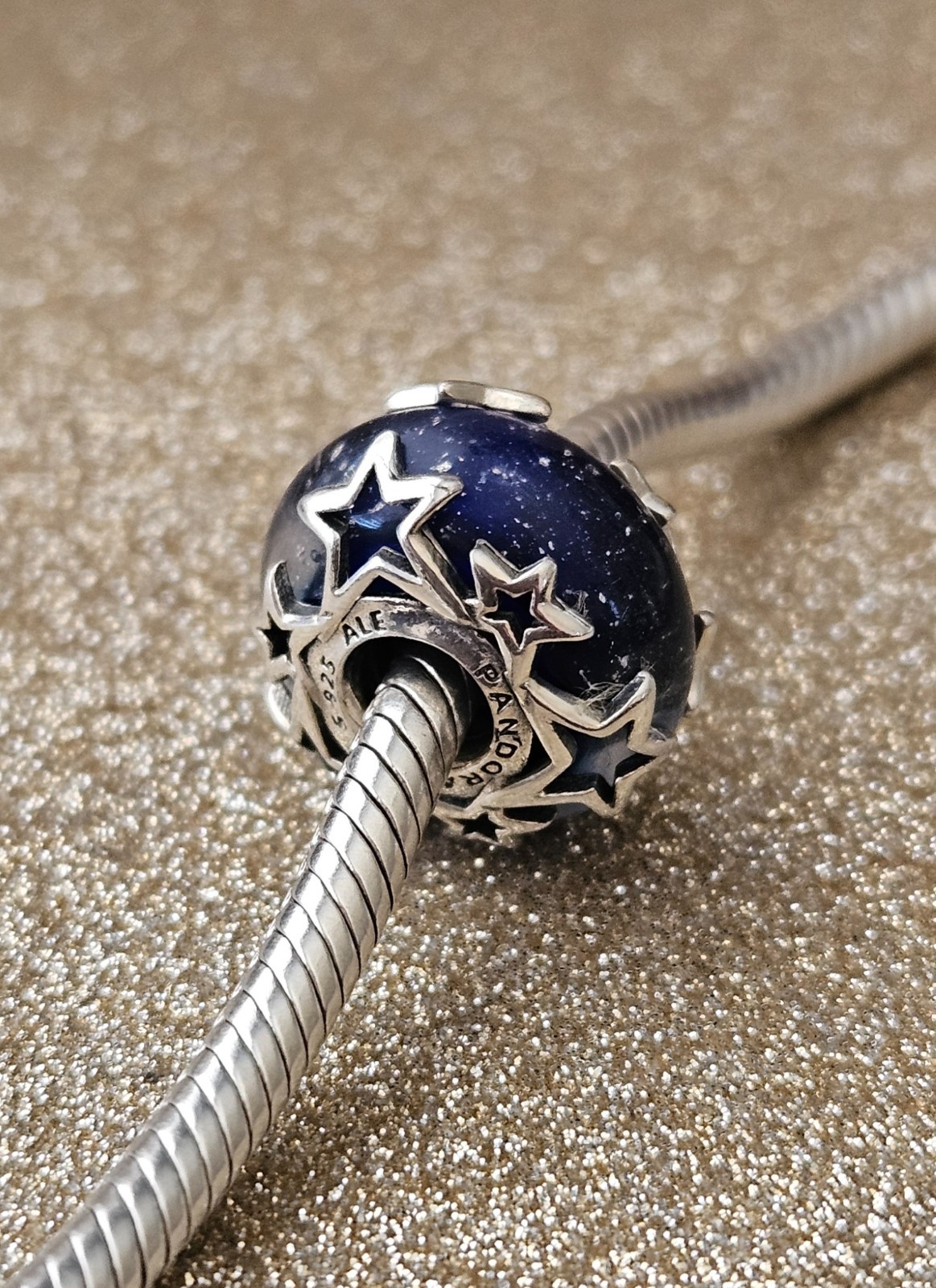 Authentic Pandora Silver Galaxy Blue Stars Murano Charm