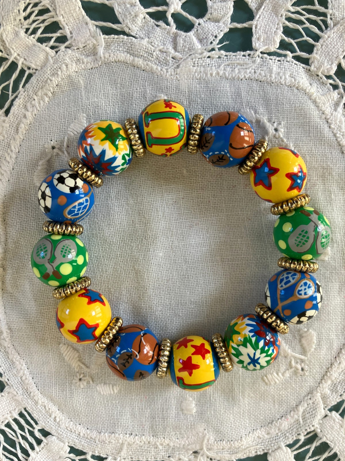 Angela Moore Bracelet SPORTS Soccer Football Basketball Tennis Painted Stretch