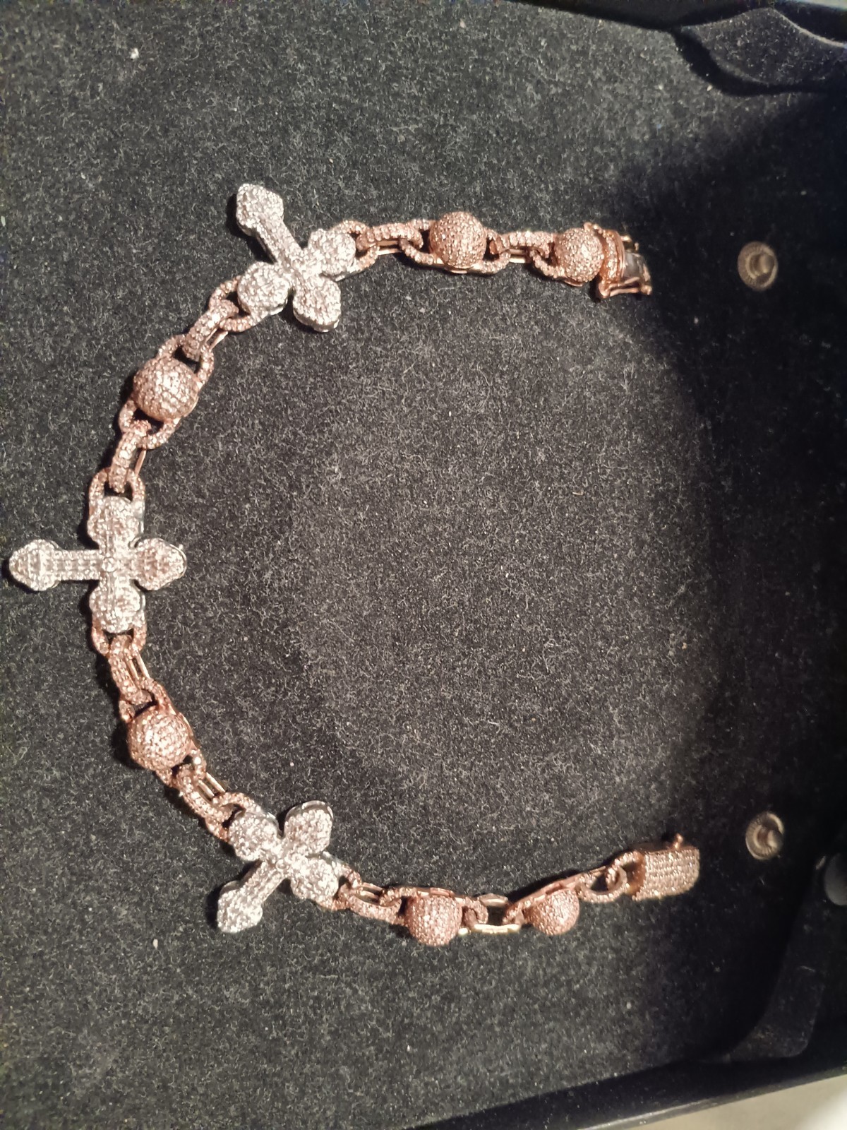 Rosary Style Charm Bracelet With Stone-encrusted Elements In Dual Two-tone