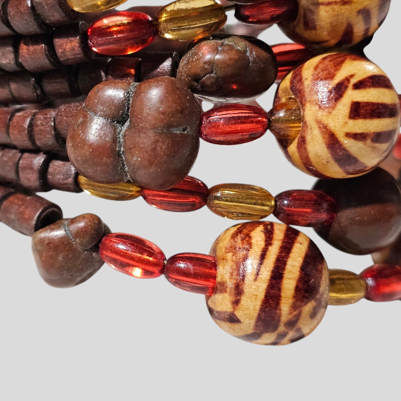 Wood Bead Cuff Bracelet One Size Brown Orange Beads