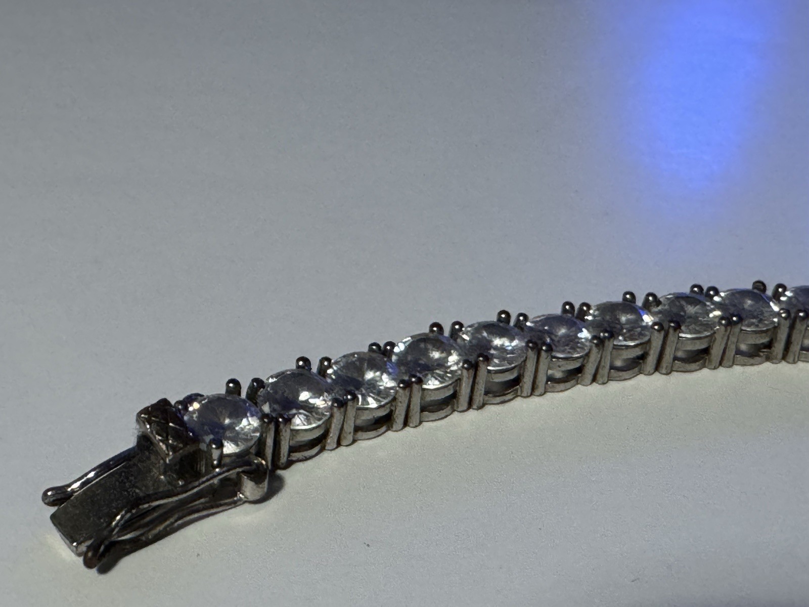 Tennis Bracelet 7” Clear CZ Stones Fold Over Clasp Silver Plated