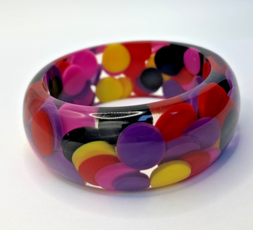 VTG Sobral Lucite Bangle Atelie Petit Boules Multicolour Resin Bracelet Brazil
