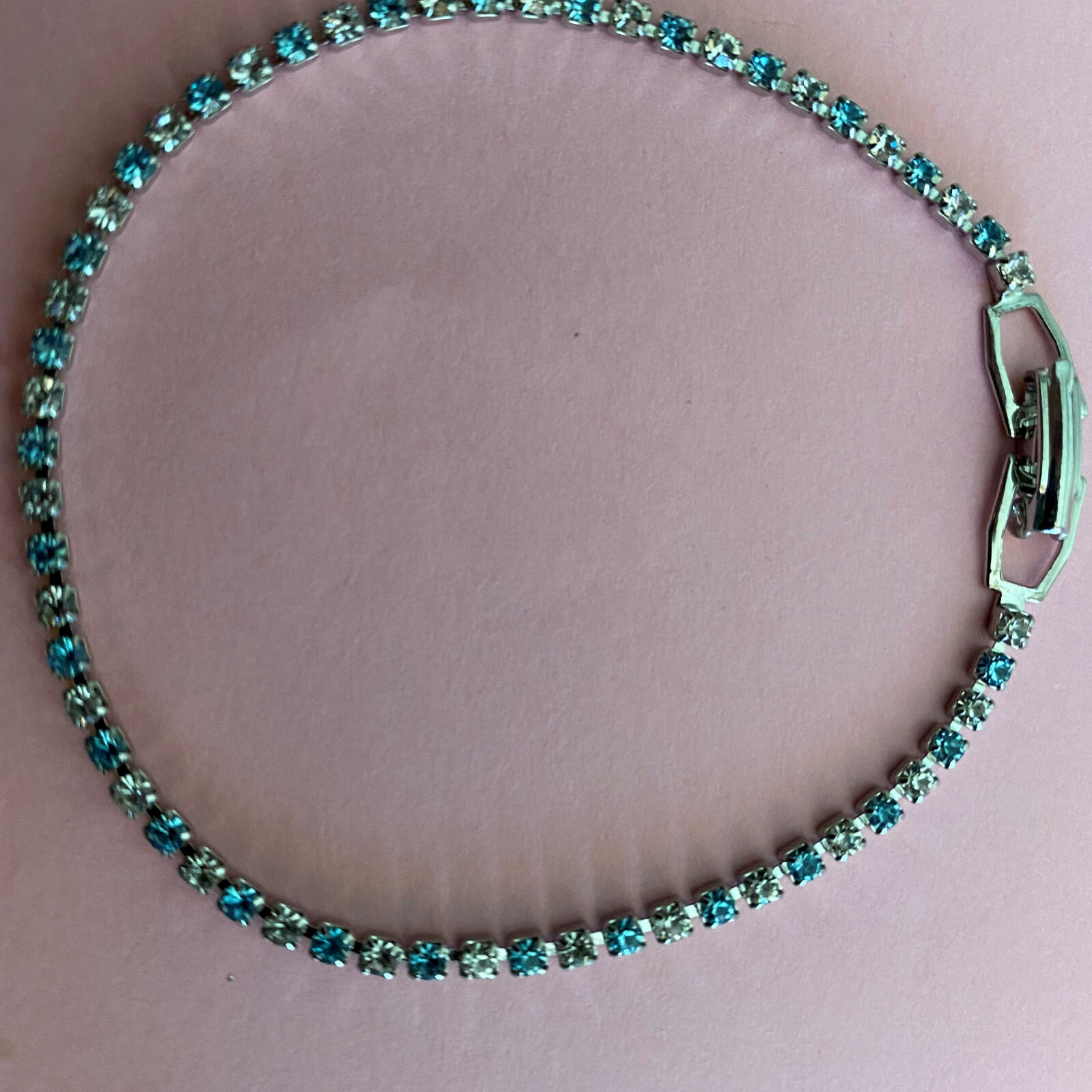 Tennis Bracelet made Tiny 57 Genuine Austrian Aquamarine Stones.Silver Plated