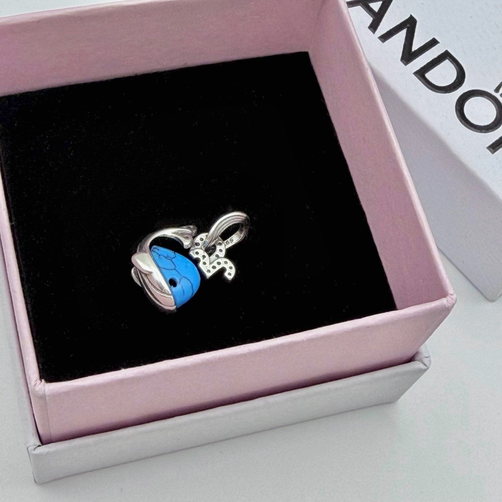 100% NEW Pandora #793822C01 Turquoise Whale Dangle Charm WITH BOX