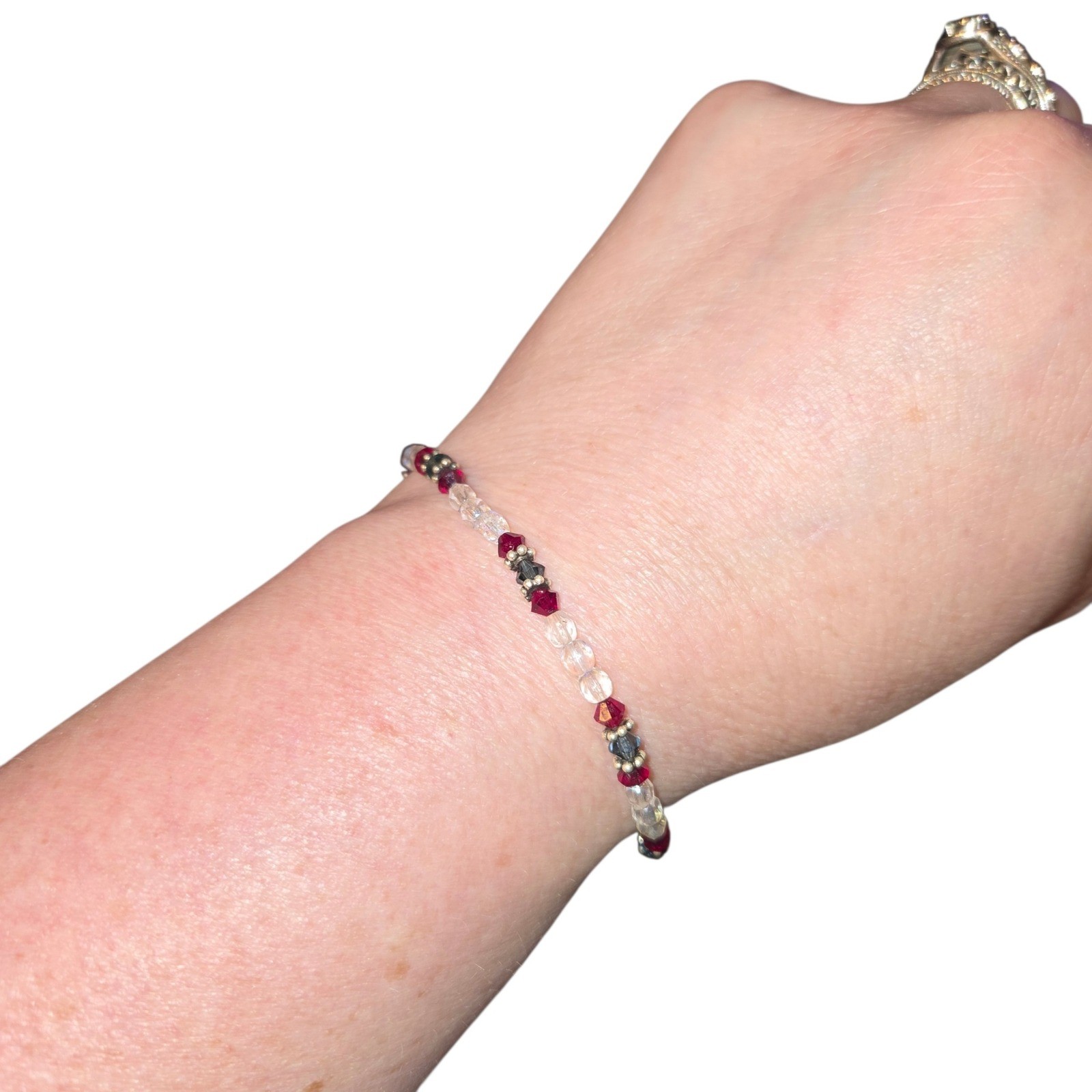 Unbranded Beaded Bracelet Womens 7-8″ Red & Blue Crystal 925 Sterling Silver
