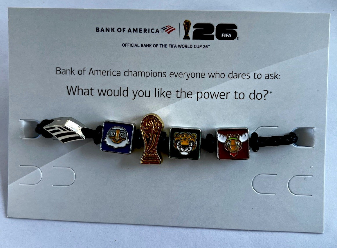 FIFA World Cup Charm Cord Bracelet Bank of America Adjustable Slide Multicolor