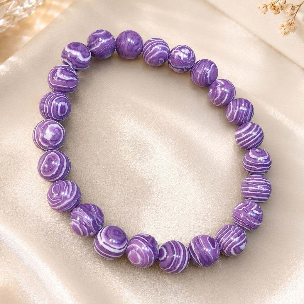 Bohemian Natural Stone Women’s Bracelet – 8mm Elastic Stretch Purple Stone