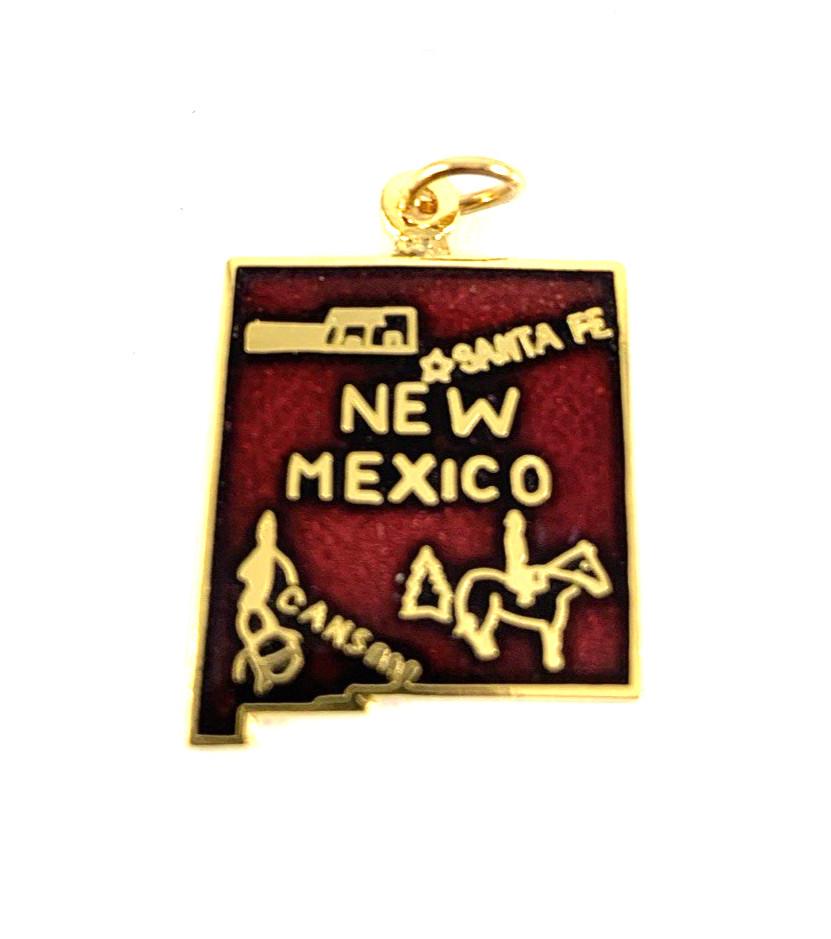 New Mexico State Charm Enamel | Brass | Deep Red | 5/8″ | New Old Stock