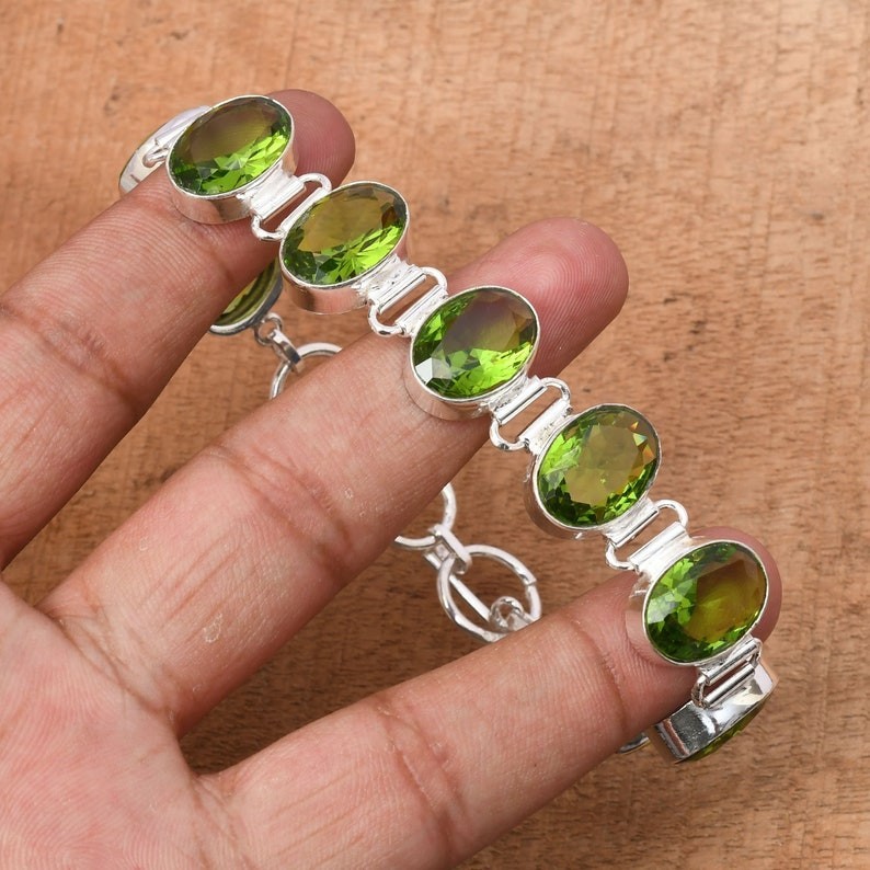 Peridot Gemstone Ethnic 925 Sterling Silver Handmade Jewelry Bracelet