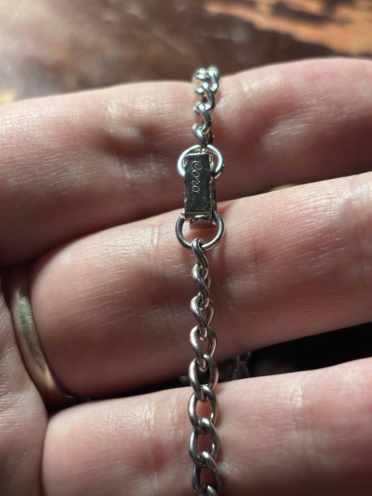 Coro Signed Silver Tone Charm Cable Chain Bracelet Dangle Stone Lobster