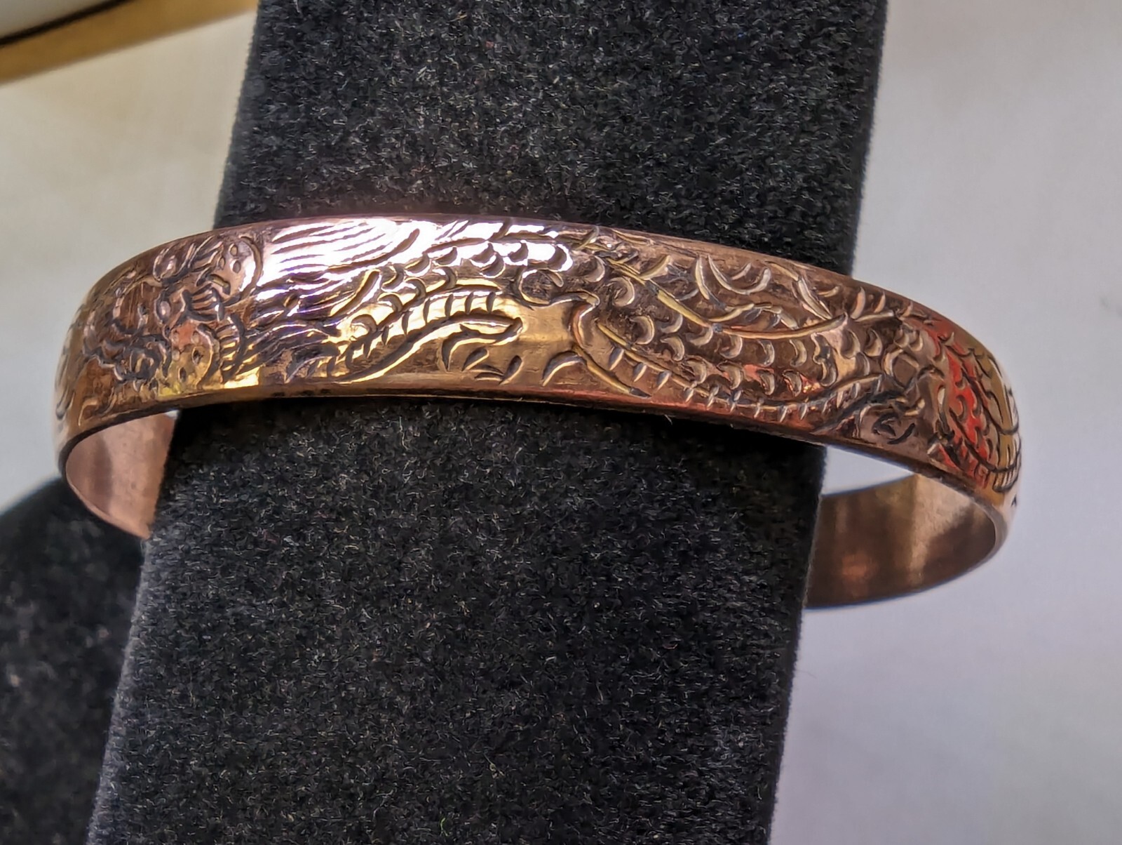 Copper Tibetan Cuff Bracelet. Hand Carved DRAGON Design. Unisex. Adjustable Fit.