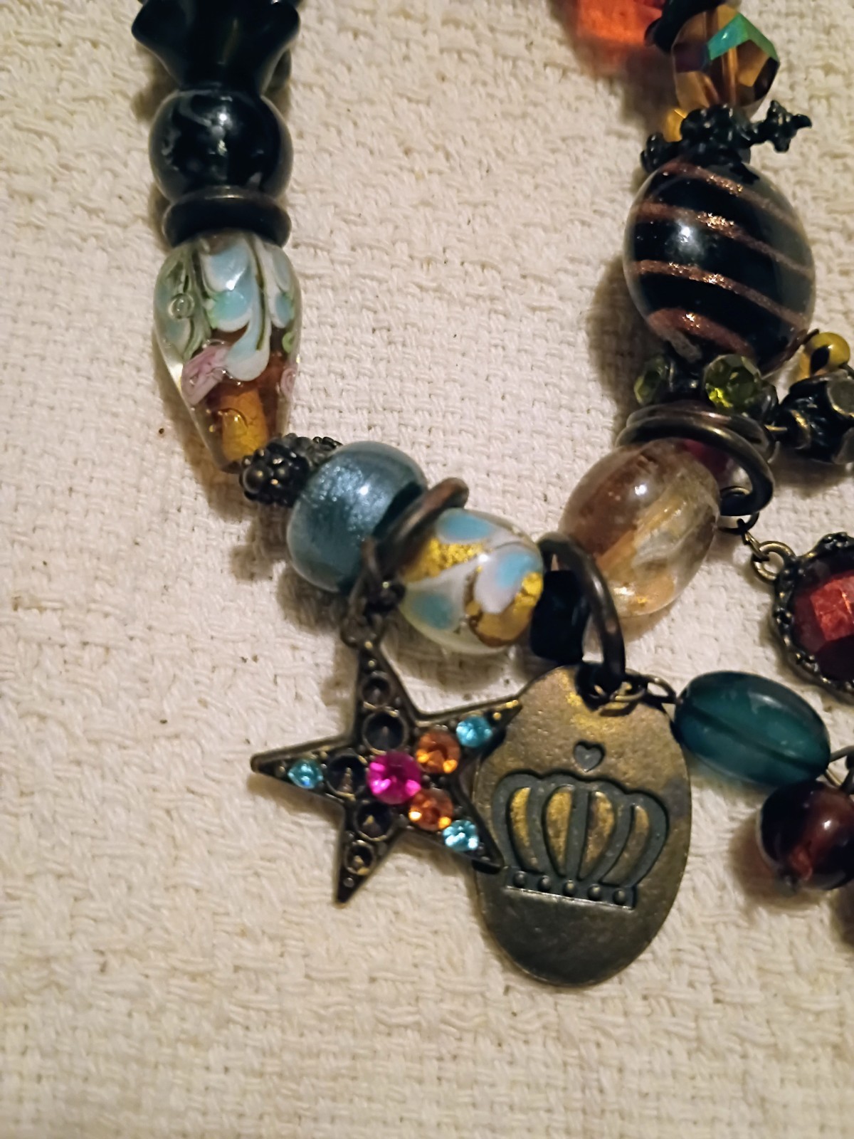 2 Multicolor Glass Beaded Charm Bracelets Bundle Broken Crafting