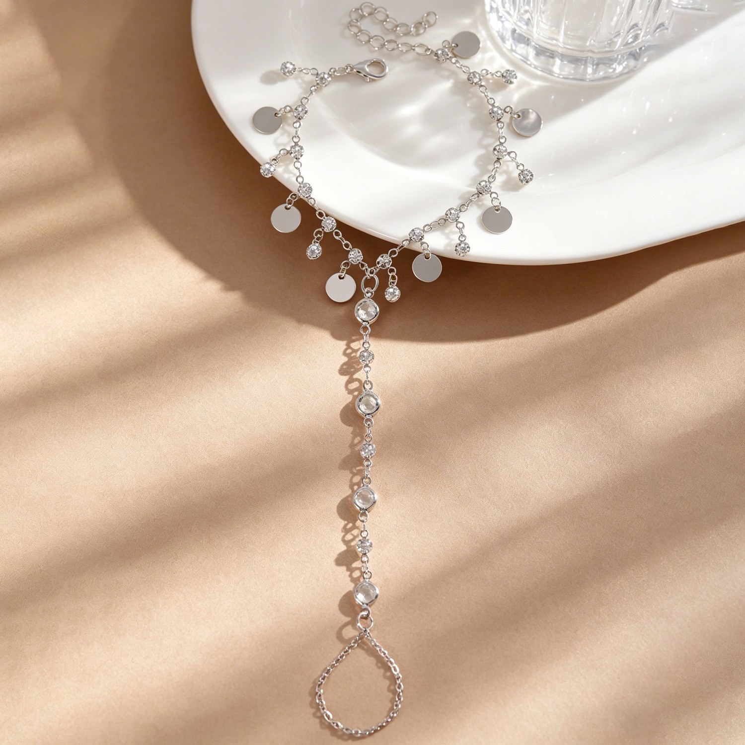 Zircon Tassel Finger Bracelet for Women Chain Hand Harness Jewelry Gift