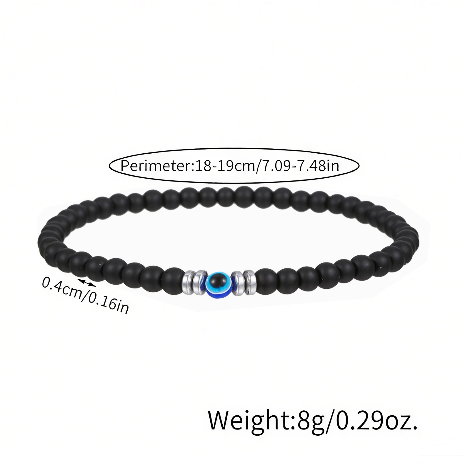 Evil Eye Black Tourmaline Stretch Bracelet 4mm Round Gemstone Beaded Jewelry