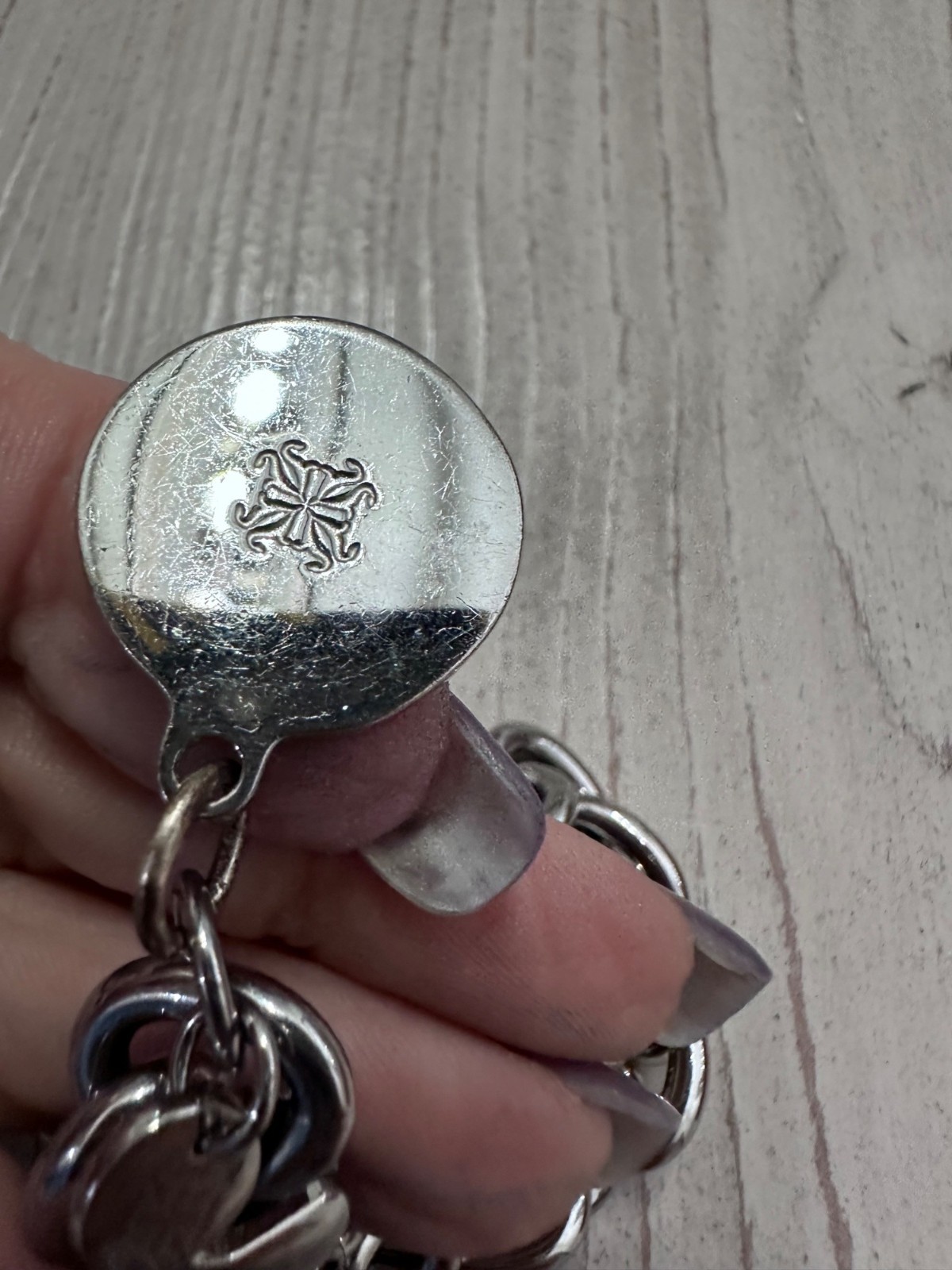 Rustic Cuff Silvertone Chain Link Bracelet Love Charm