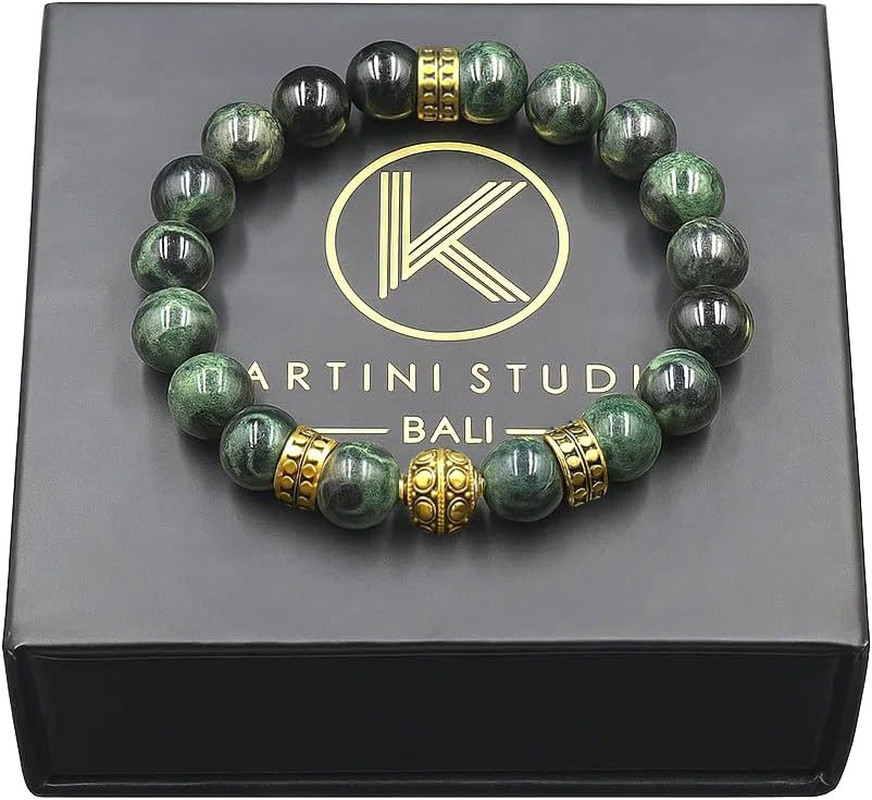 Jade and Gold Bracelet, Dark Green Jade and Gold Beads Bracelet, Quality Bead Je
