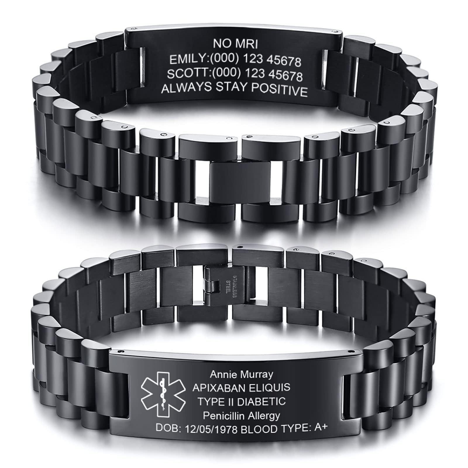 Free Engraving Medical ID Bracelet Stainless Steel Emergency Wristband