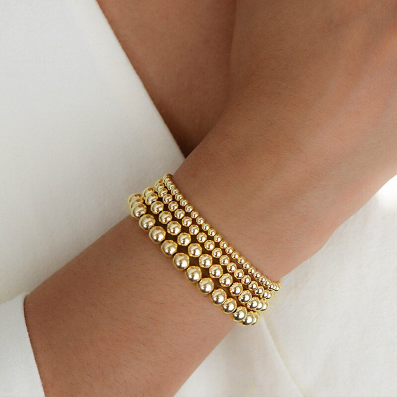 Women Bohemian Charm Gold Filled Copper Bead Beaded Straetch Stackable Bracelets