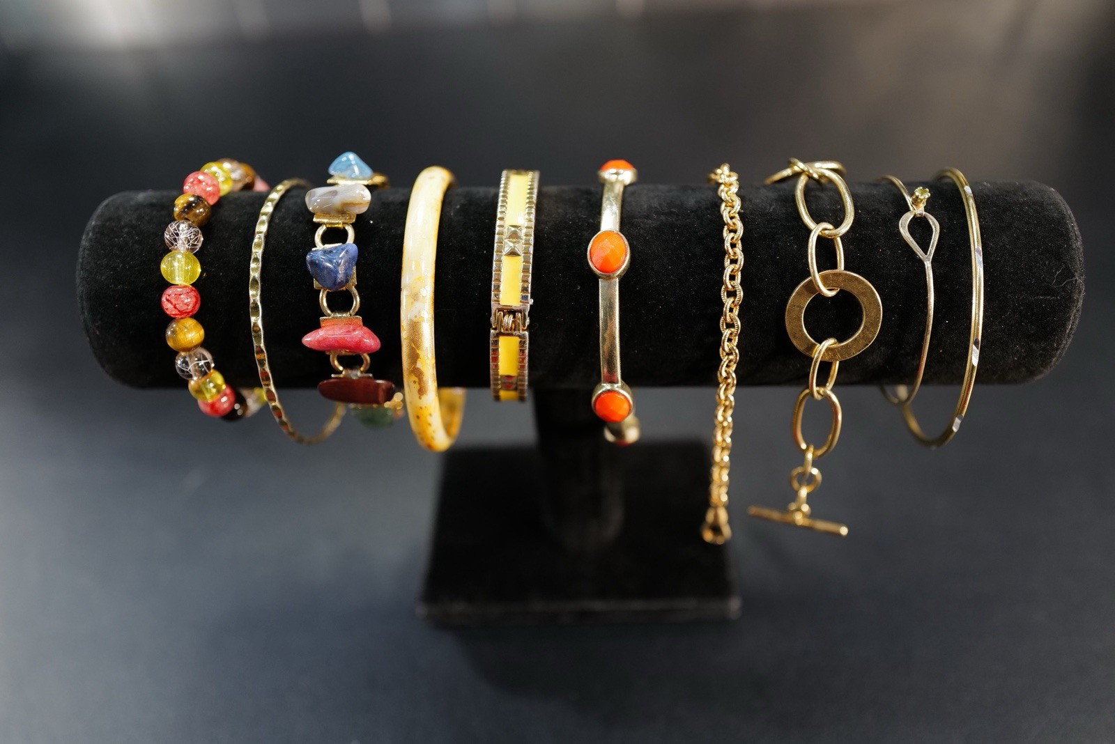 10 Pc Bracelet Gold Tone Multicolored Blue Yellow Red Mix Styles Bangles J17