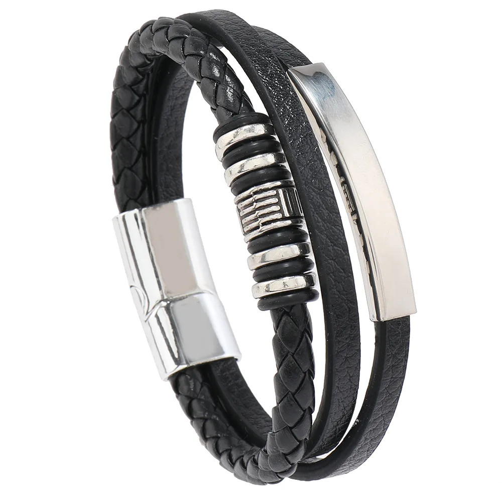 Bracelet 21CM Multilayer Braided Rope Bracelets for Male Trendy Leather