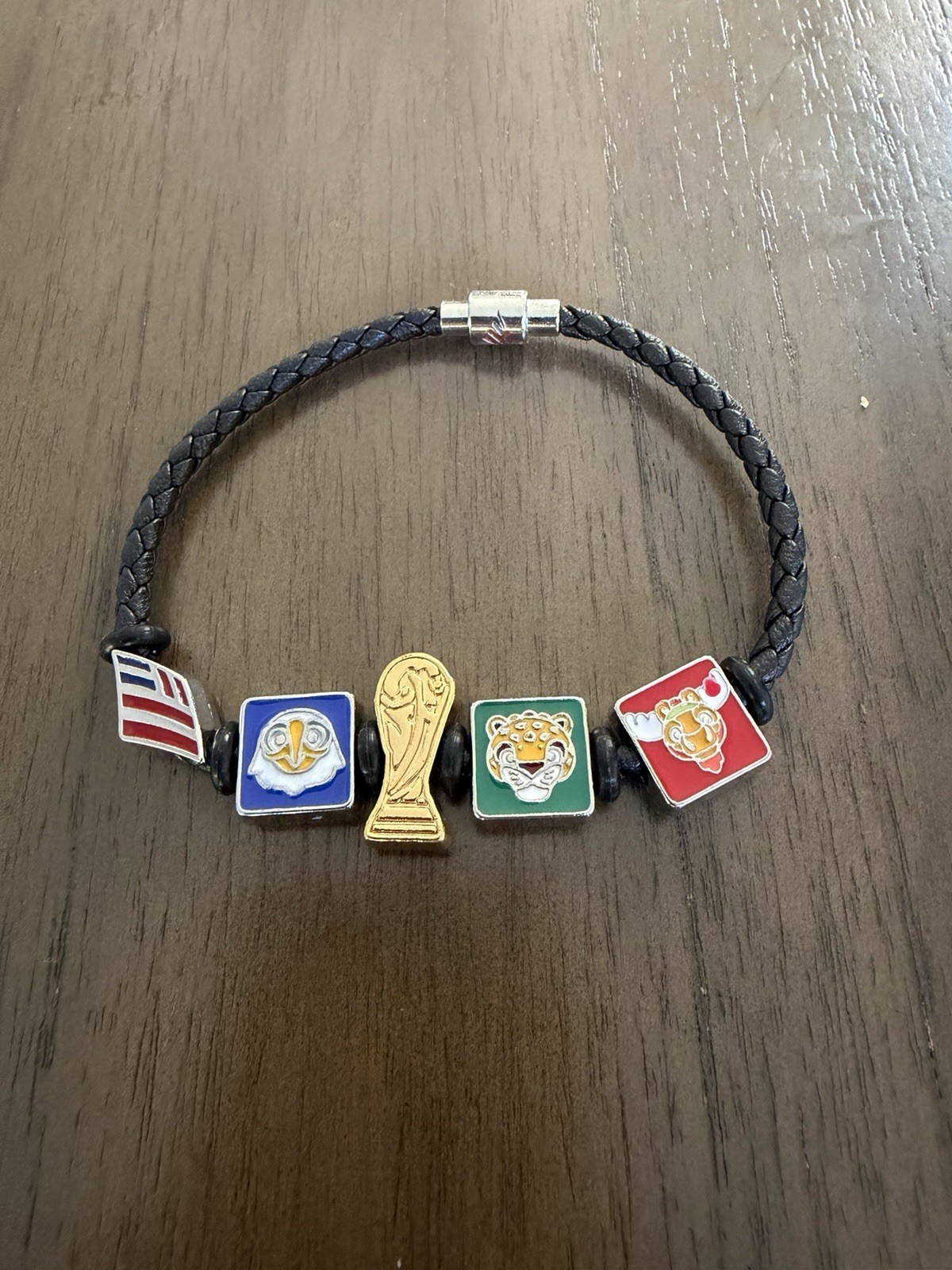 FIFA World Cup Legacy Collection Braided Leather Charm Bracelet Magnetic