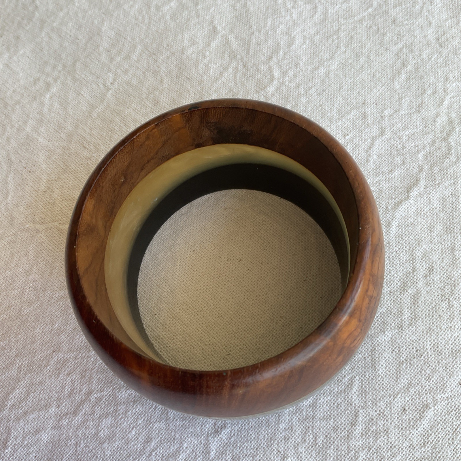 Wide Wood Resin Iridescent Shell-Like Center Inlay Cuff Bracelet Bangle Boho