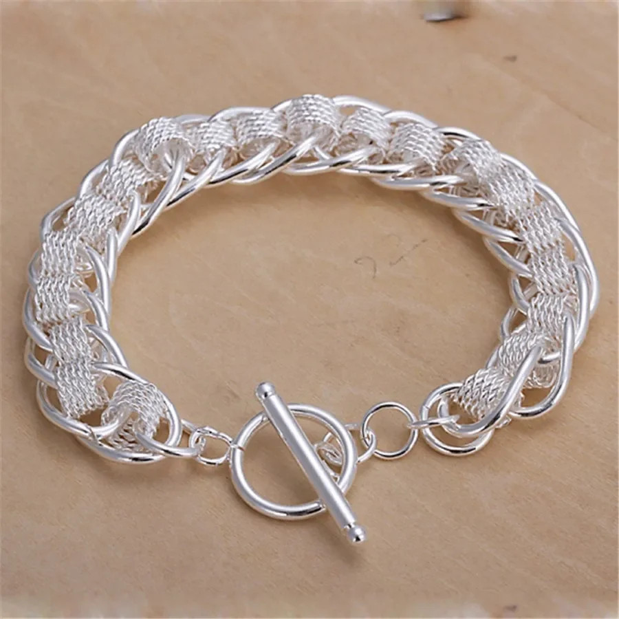 Sterling Silver Bracelet Solid Chain Polished Simple Charm Women Jewelry