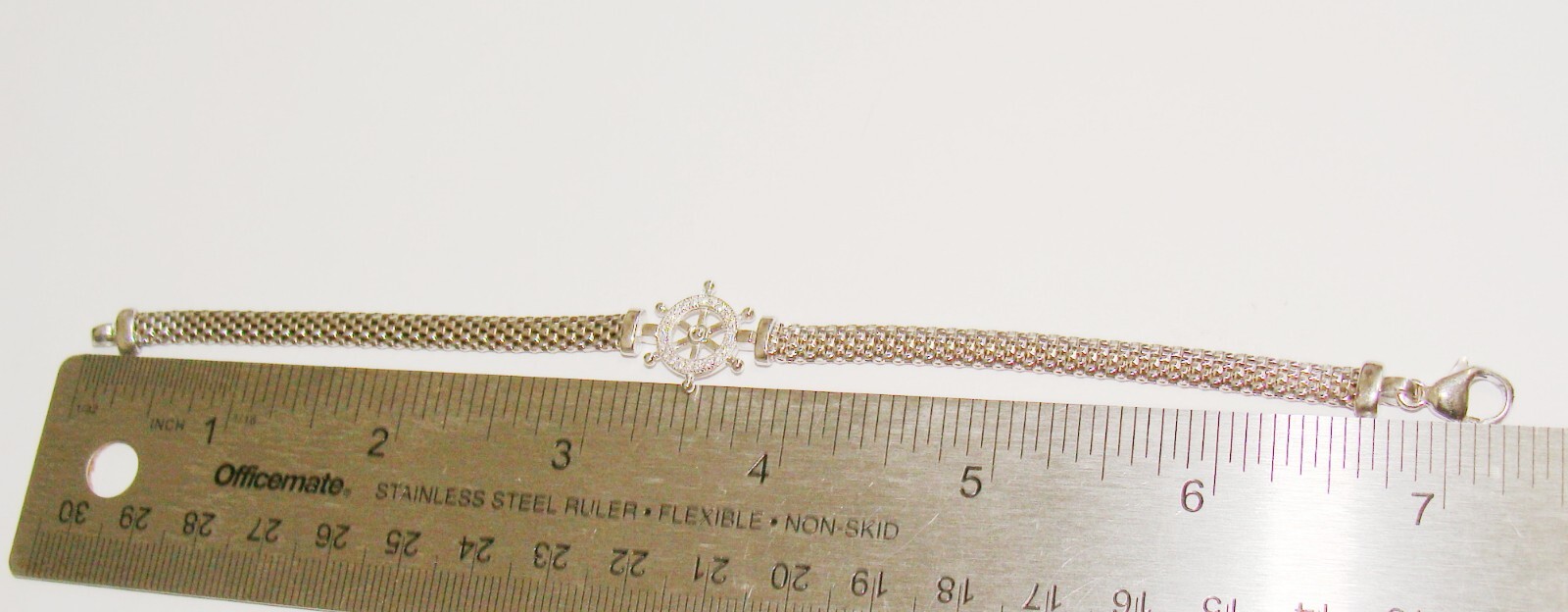 EJI Italy Sterling Silver 6.1g Ships Wheel Multi CZ Mesh Bracelet 7.25″