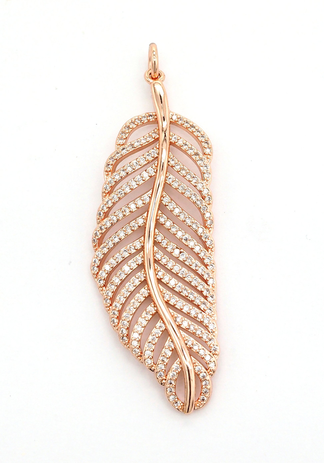56mm Large CZ Micro Pave Leaf Pendant with Jump Ring, Gold/Silver/Black/Rose