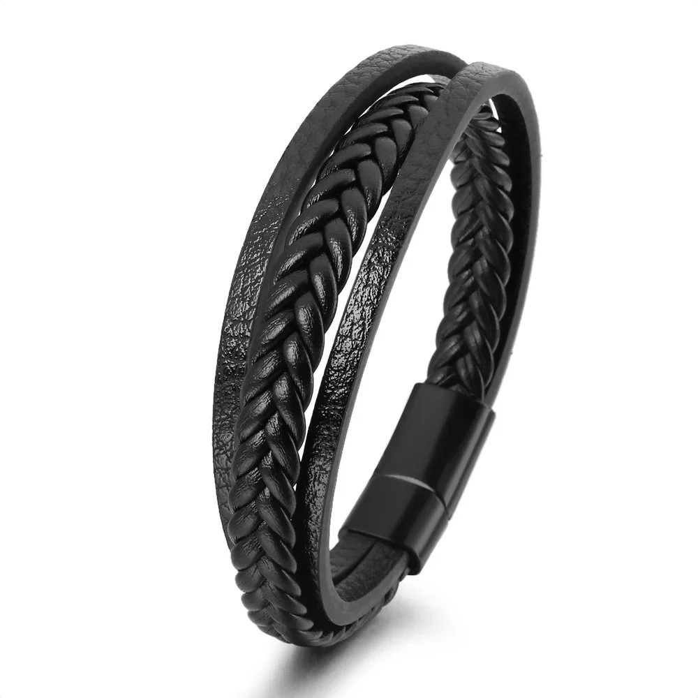 Bracelet 21CM Multilayer Braided Rope Bracelets for Male Trendy Leather