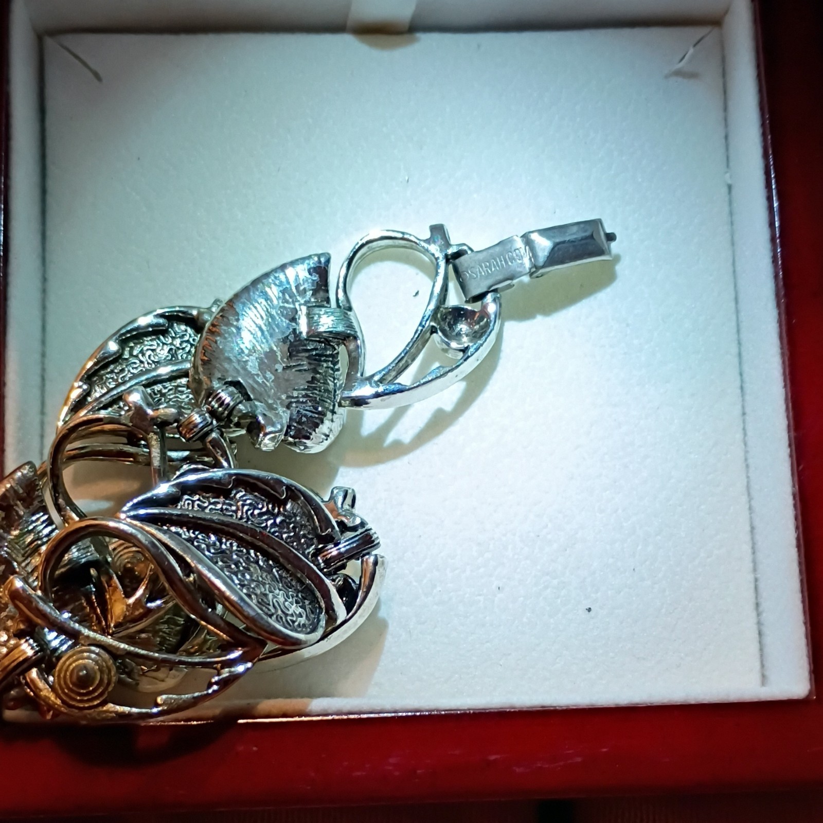 Sarah Coventry Silver Tone Leaf Link Chain Bracelet, Signed, Box Closure