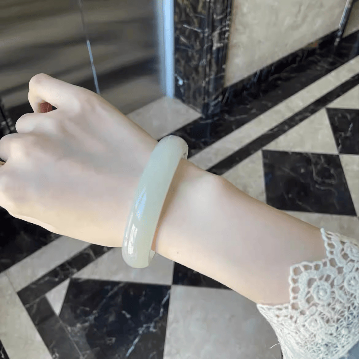 Natural Hotan Jade Bracelet Female Style Blue and White Jade Bracelet