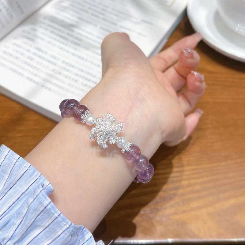 10mm Natural Amethyst Snowflake Handmade Bracelet