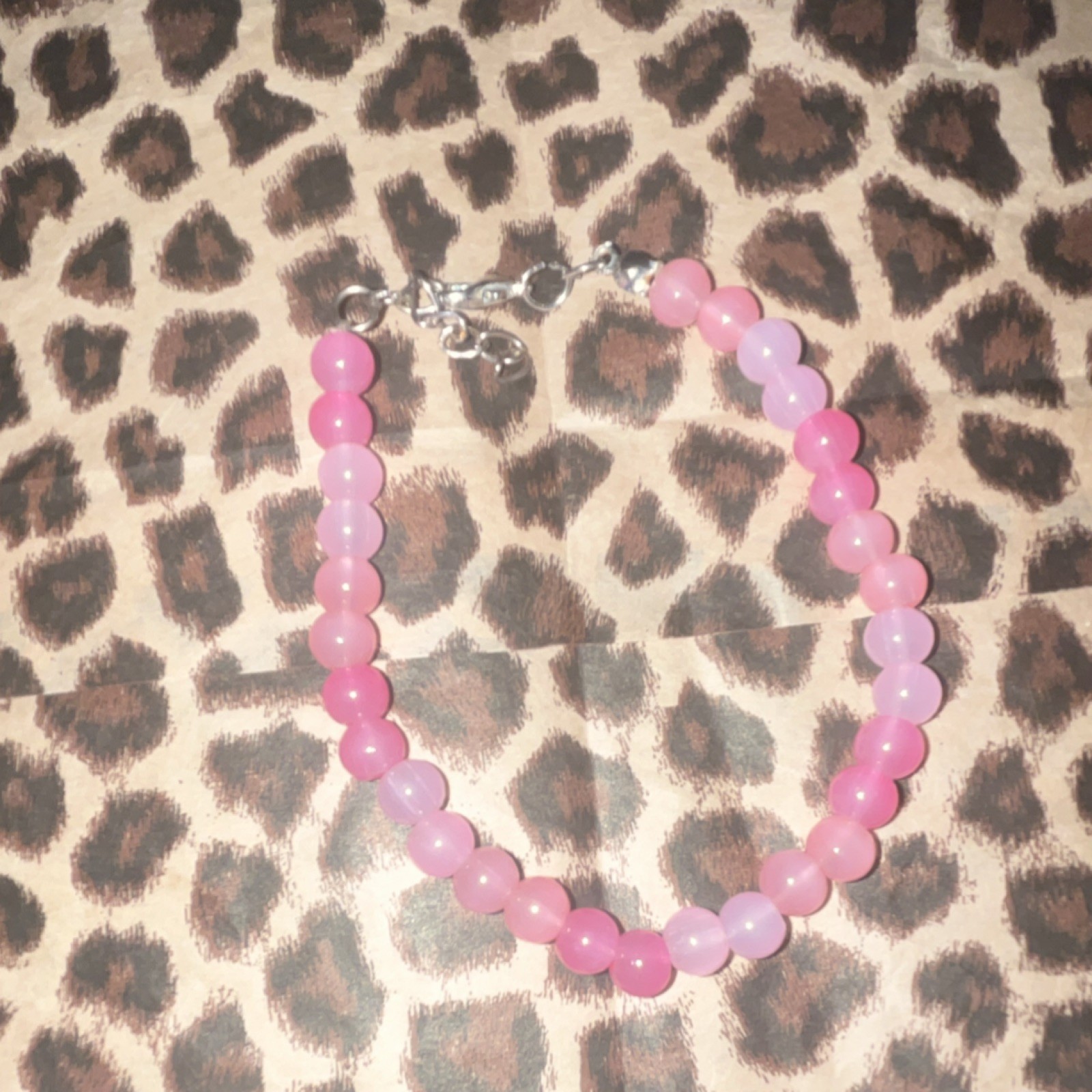 Pink Beaded Charm Bracelets, one w/ Tree of Life Dangle, Lobster Closure Plastic