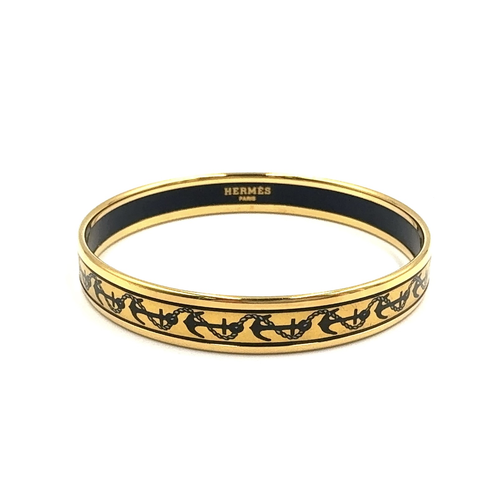HERMES Enamel PM Marine motif bangle gold black GP Enamel