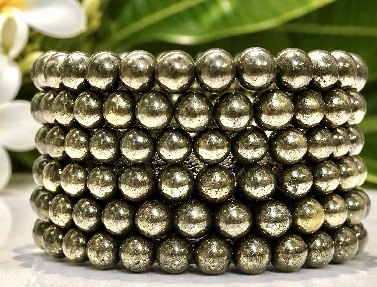 Wholesale 6 Pcs Natural Pyrite 8mm 7.5” Crystal Healing Stretch Bracelet
