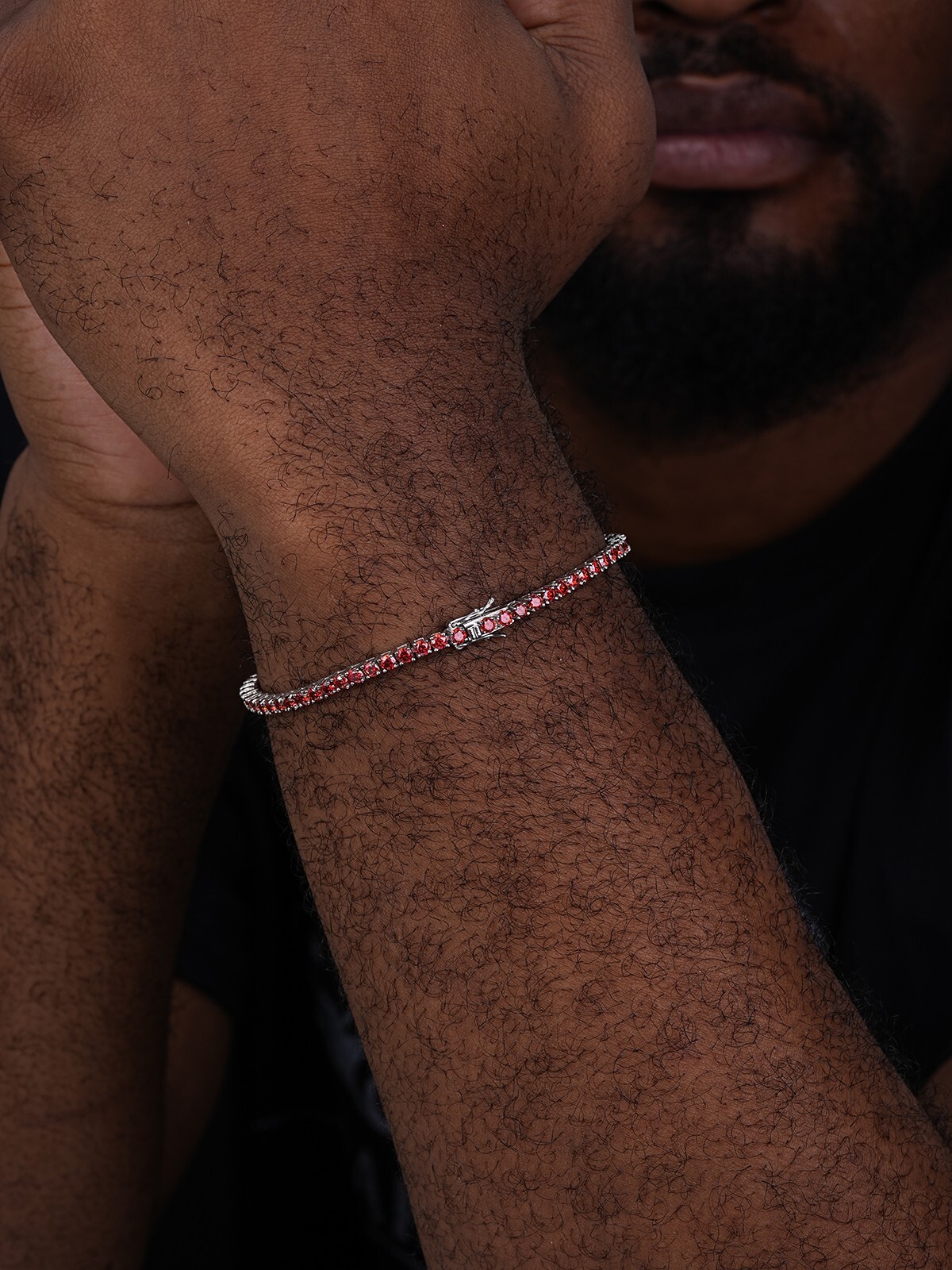 Real Iced Ruby Red MOISSANITE 3mm Tennis Bracelet 925 Silver Passes Tester