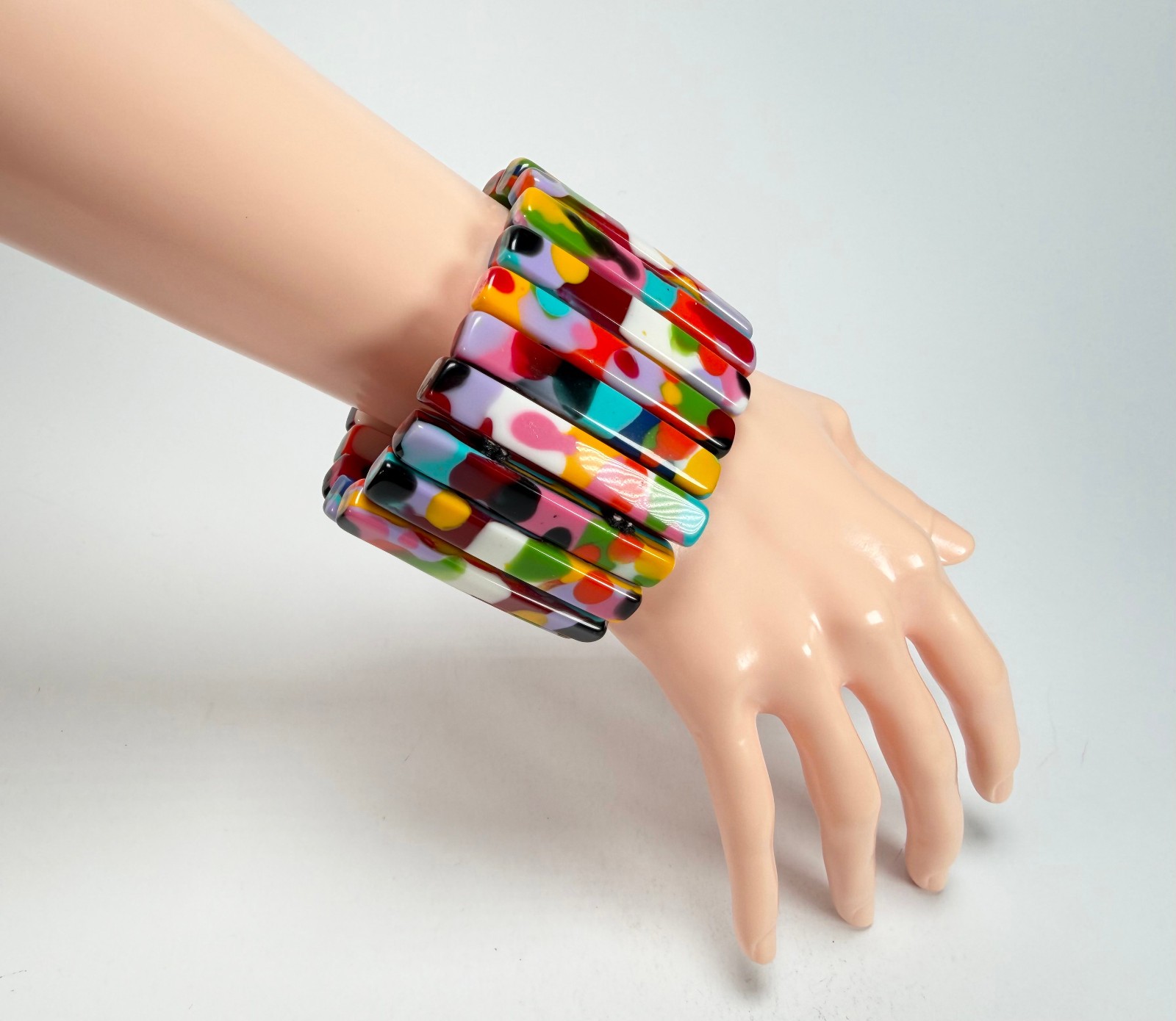 Jackie Brazil “Clarissa” Kandinsky Thin Rectangles Elasticated Bracelet (B2335)