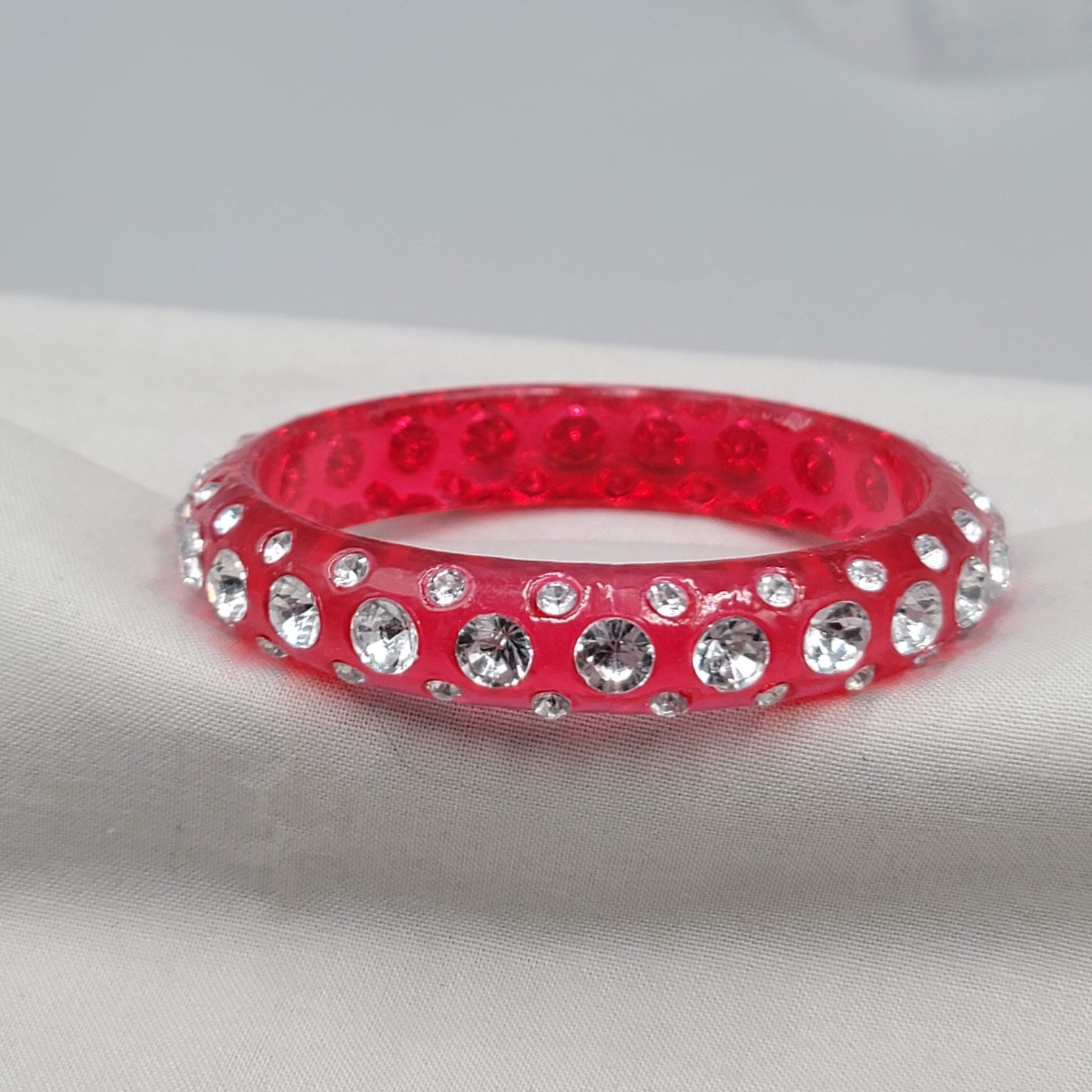 Translucent Red Acrylic Bangle Bracelet Rhinestone Studded 8 in