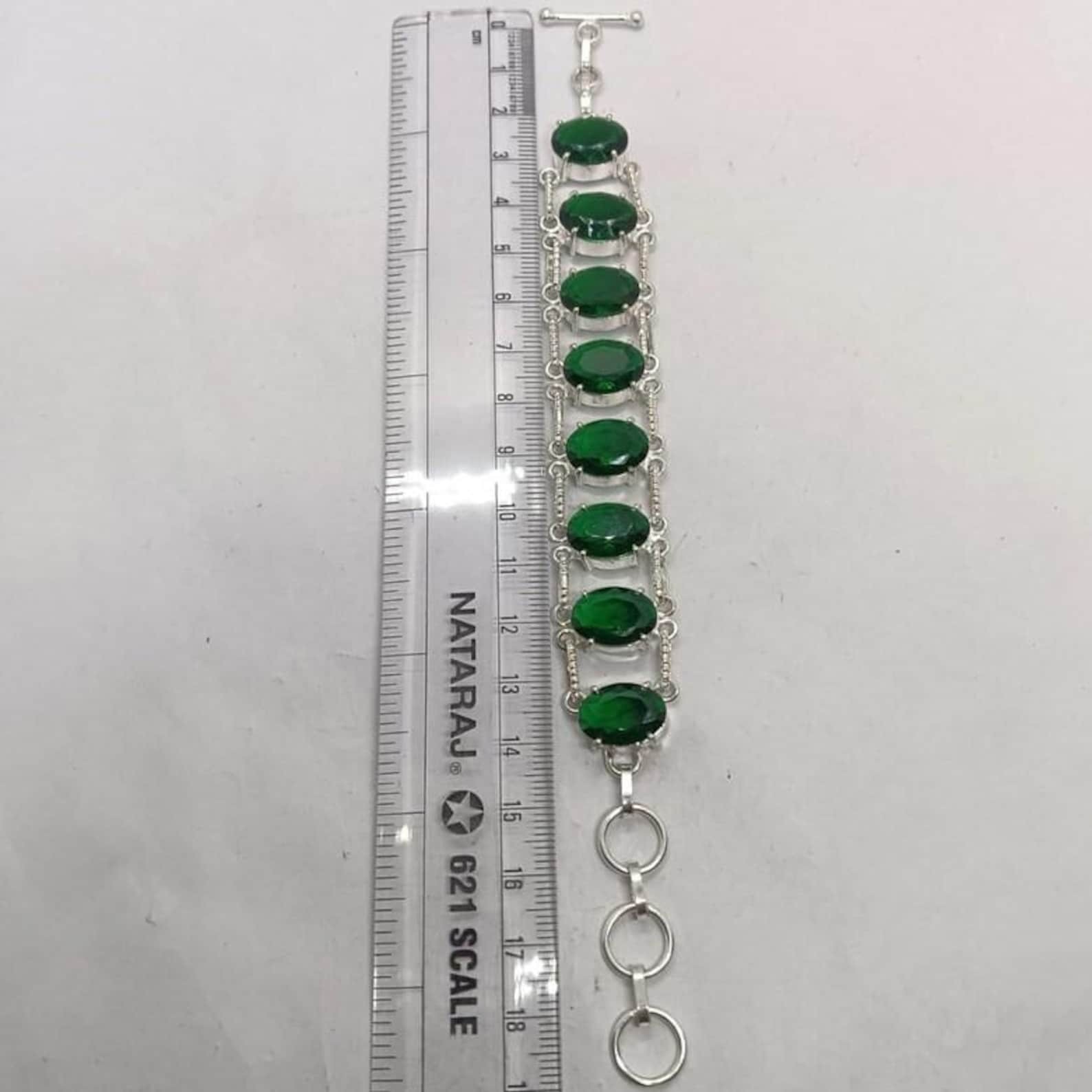 Green Emerald Gemstone Bracelet in Silver | Natural Oval Emerald Bracelet
