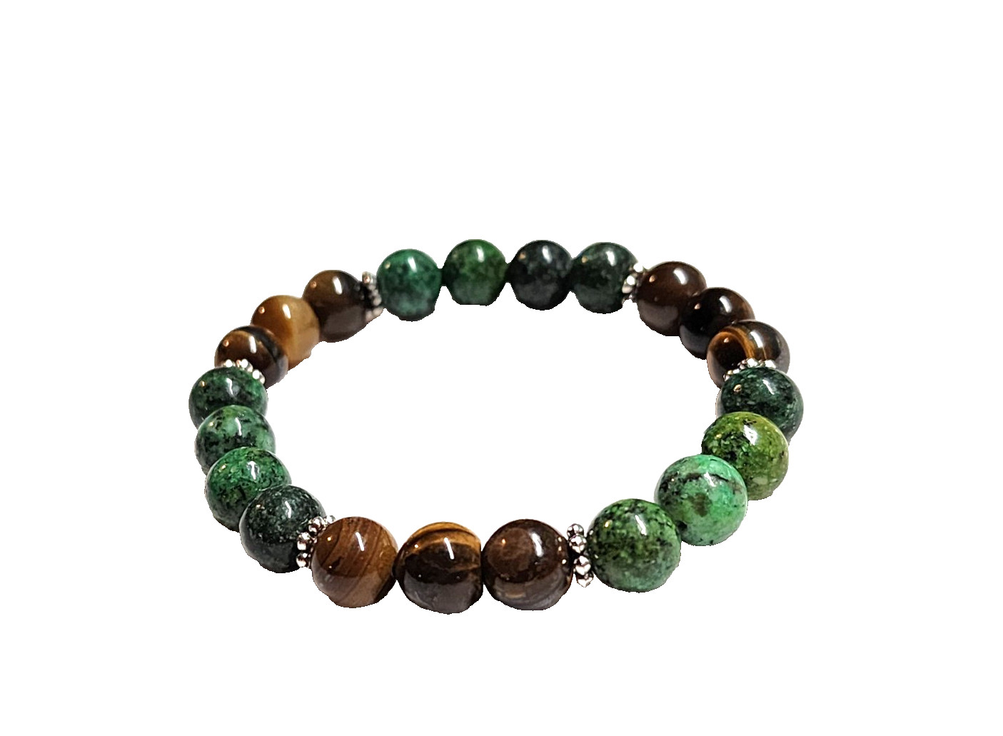 Green-Orange & Brown Serpentine Agate Tiger’s Eye Stretch Bracelet Lot 2 Nature
