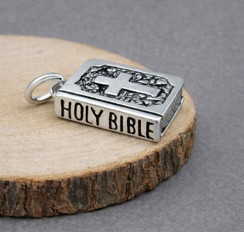 Sterling Silver Holy Bible Charm – Religion Pendant – Christian Faith Jewelry