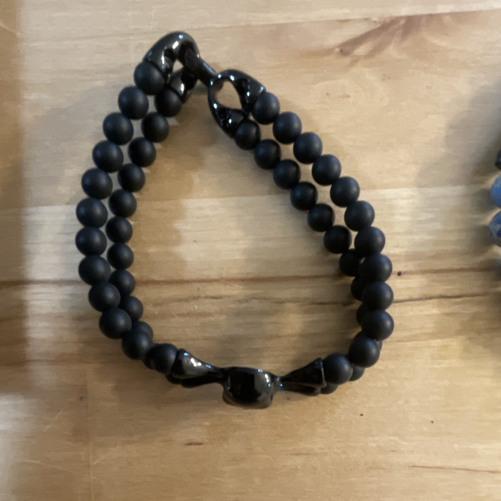 SkeletonHD Limited Edition Beaded Stone Bracelets Blue Black Ball/Bead Round Set