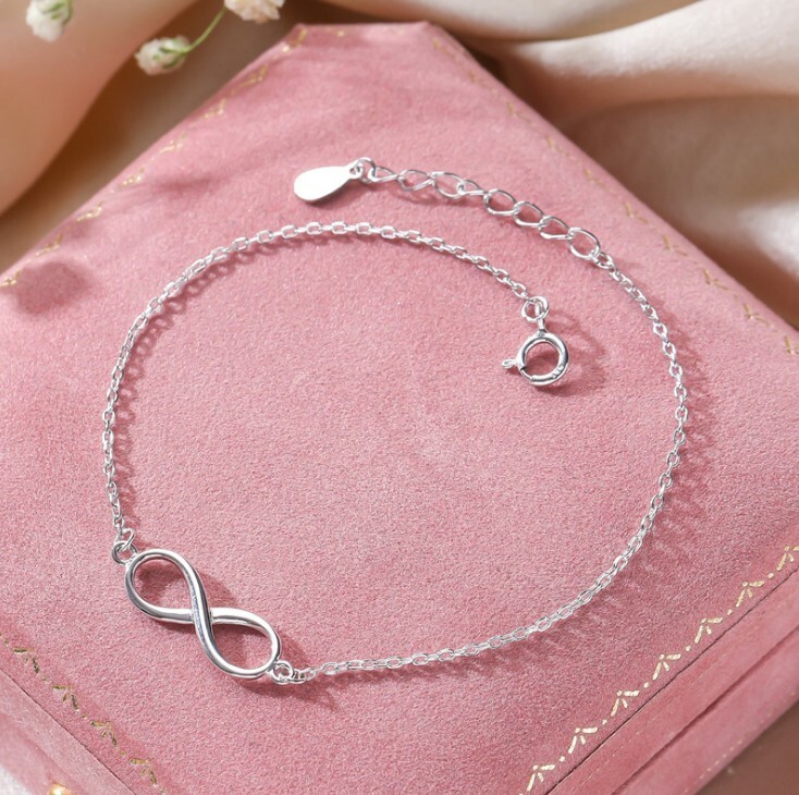 925 Sterling Silver Solid Infinity Eternity Figure Eight Symbol Bracelet 8″ PE54