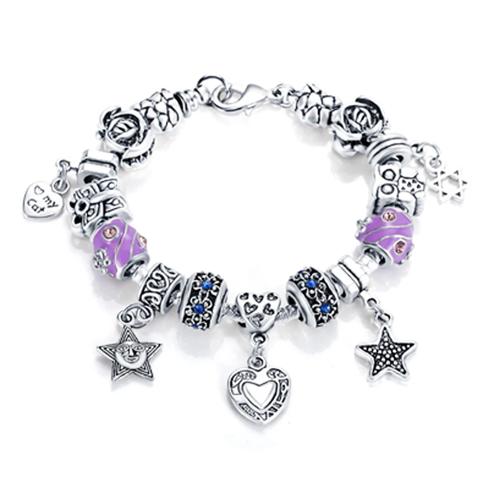Austrian Crystal Charms Silver Metal Love Star Kea Bracelet