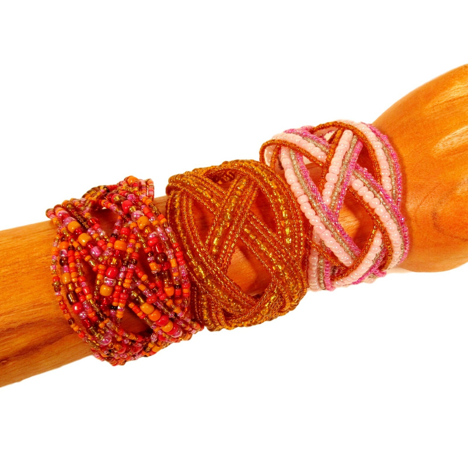3 Orange MultiColor Handmade Beaded Braided Wide Cuff Bali Bracelet Value Priced