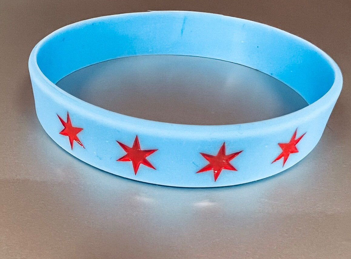 Chicago Flag Stars Wristband Bracelet Silicone Rubber