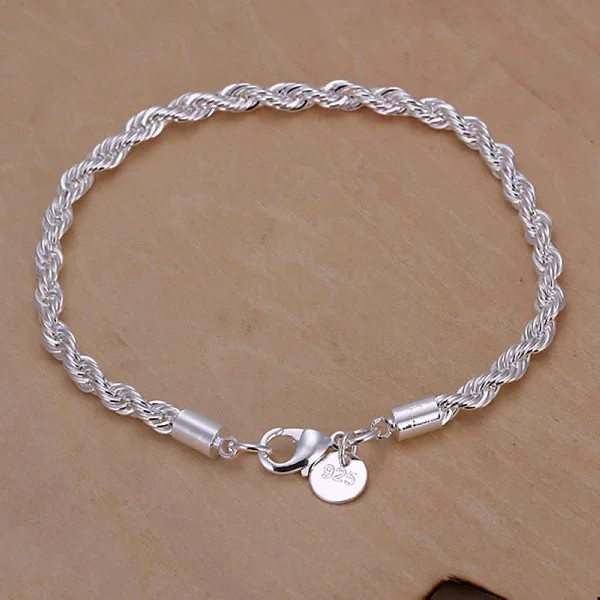 Sterling Silver Bracelet Solid Chain Polished Simple Charm Women Jewelry